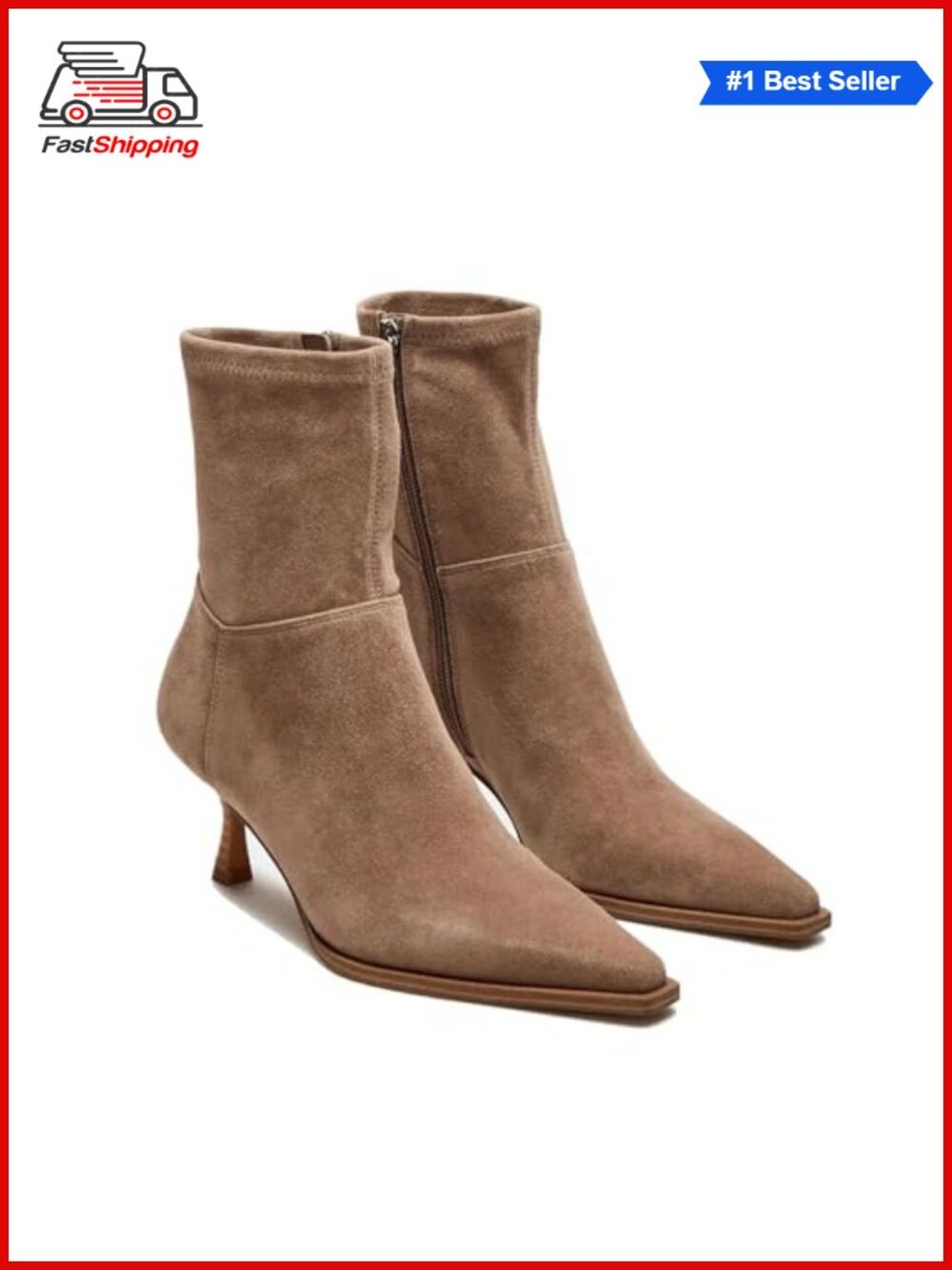 ✨ Kitten Heel Booties Pointed Toe Ankle Boots Side Zipper Synthetic